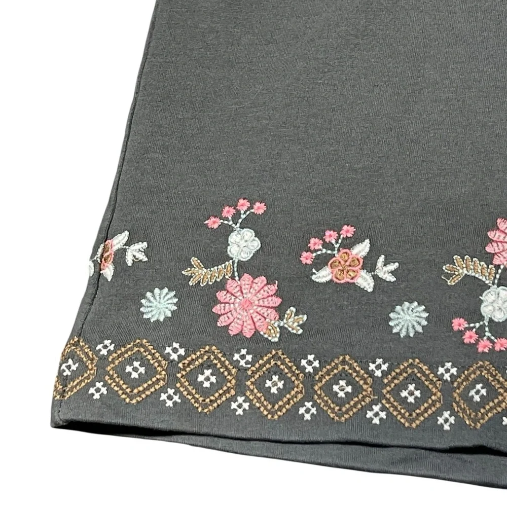 J. Jill NWT watercress green floral embroidered cotton pull on drawstring skirt